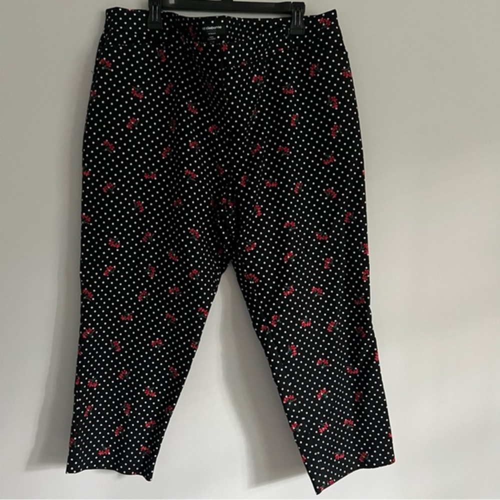 Liz Claiborne Black Polka Dot Floral Print Emma Classic Dress Pant